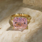14*10mm Radiant Modified Brilliant Cut Fancy Vivid Pink Ice-Frosted Sparkle Lab Zircon - Pave Classic Engagement Ring 14K Yellow Gold Plated