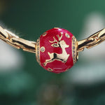 Reindeer Christmas Eve Tarnish-resistant Silver Charms With Enamel In 14K Gold Plated