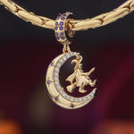 Moon and Witch Tarnish-resistant Silver Dangle Charms In 14K Gold Plated