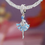 Blue Ballerina Dancer Tarnish-Resistant Silver Charm In White Gold Plated