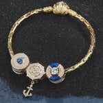 Sterling Silver The captain And His Sailors Charms Bracelet Set With Enamel In 14K Gold Plated