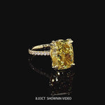 3.01 Ct Elongated Cushion Cut Lab-Grown Fancy Vivid Yellow Diamond Engagement Ring With Hidden Halo In Tarnish-Resistant Silver (Includes IGI Certification From International Gemological Institute)