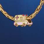 Caring Ambulance Tarnish-resistant Silver Charms With Enamel In 14K Gold Plated