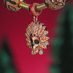 Tribal Chief Skull Head Tarnish-resistant Silver Dangle Charms With Enamel In Rose Gold Plated