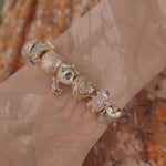 Sterling Silver Cheshire Cat Wonderland Charm Bracelet Set In 14K Gold Plated (Includes bracelet and all charms shown)