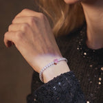 1.60 CT Fairy Pink Vivid Pink Lab-Created Sapphire Heart-Cut Center Stone Tennis Bracelet, October Birthstone Bracelet in White Gold-Plated Tarnish-Resistant Silver (Includes GRC Certification from Gemstone Research Center)