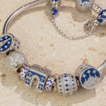 Sterling Silver Brilliant Azure Charms Bracelet Set With Enamel In White Gold Plated (Includes bracelet and all charms shown)