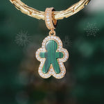 Emerald Gingerbread Man Tarnish-resistant Silver Dangle Charms with Malachite In 14K Gold Plated