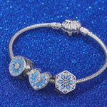 Sterling Silver Blue Ice Crystals Charms Bracelet Set In White Gold Plated