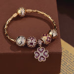 Sterling Silver Stained Window Charms Bracelet Set With Enamel In 14K Gold Plated
