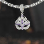 Royal Masquerade Purple & Clear Pavé-Set Mask Dangle Charm in Tarnish-Resistant Silver