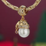 Pearl Santa Sparkle Tarnish-resistant Silver Dangle Charms In 14K Gold Plated -Created With SWAROVSKI® Pearls