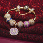 Sterling Silver Iris of Love Charms Bracelet Set With Enamel In 14K Gold Plated