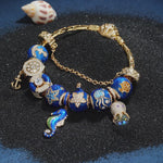 Sterling Silver Island Paradise Charms Bracelet Set With Enamel In 14K Gold Plated