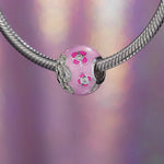 Pink Camellia Tarnish-resistant Silver Charms With Enamel In White Gold Plated