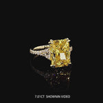 3.0 Ct Radiant Cut Lab-Grown Fancy Vivid Yellow Diamond Engagement Ring With Half Moon Side Stones In Solid 14K Yellow Gold (Includes IGI Certification From International Gemological Institute)