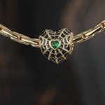 Green Spiderweb Tarnish-resistant Silver Charms With Enamel In 14K Gold Plated