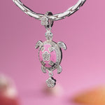 Blush Turtle Tarnish-resistant Silver Dangle Charms With Enamel In White Gold Plated