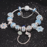 Sterling Silver Frosty Wonderland Charms Bracelet Set In White Gold Plated (Includes bracelet and all charms shown)