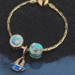 Sterling Silver Voyage Charms Bracelet Set With Enamel In 14K Gold Plated (Includes bracelet and all charms shown)