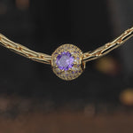 Royal Radiance Amethyst & Pavé Halo Charm Bead in Tarnish-Resistant Silver