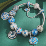 Sterling Silver Winter Wonderland Charms Bracelet Set With Enamel In White Gold Plated