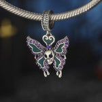 Sterling Silver Macabre Monarch Dangle Charms With Enamel In Blackened 925 Sterling Silver