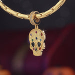 Heart-Eyed Skull Tarnish-resistant Silver Dangle Charms With Enamel In 14K Gold Plated