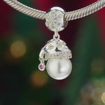 Pearl Santa Sparkle Tarnish-resistant Silver Dangle Charms In White Gold Plated -Created With SWAROVSKI? Pearls