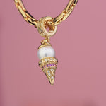 Pearl Ice Cream Tarnish-resistant Silver Dangle Charms In 14K Gold Plated