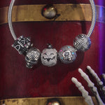 Sterling Silver Halloween Castle Charms Bracelet Set With Enamel In White Gold Plated (Includes bracelet and all charms shown)