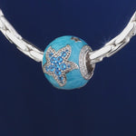 Cute Blue Starfish Tarnish-resistant Silver Charms With Enamel In White Gold Plated