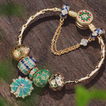 Sterling Silver Brilliance in Blue-Green Charms Bracelet Set With Enamel In 14K Gold Plated (Includes bracelet and all charms shown)