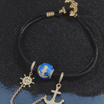 Boat Anchor Tarnish-resistant Silver Leather Charms Bracelet Set With Enamel In 14K Gold Plated