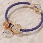 The Eye of David Tarnish-resistant Silver Leather Charms Bracelet Set With Enamel In 14K Gold Plated