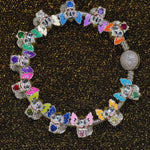 Sterling Silver 12 Month Birthstone Lovely Axolotl Animals Charms Bracelet Set With Enamel In White Gold Plated - Heartful Hugs Collection