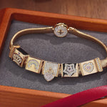 Sterling Silver Be Your Own Princess Rectangular Charms Bracelet Set In 14K Gold Plated