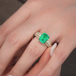 Lab-Grown Emerald-Cut Emerald - Pave Classic Engagement Ring 14K Yellow Gold Plated (Includes GRC Certification from International Gemological Institute)