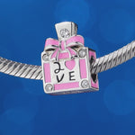 Sterling Silver Perfume of Love Charms With Enamel In White Gold Plated