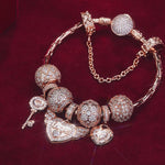 Endless Love Tarnish-resistant Silver Charms Bracelet Set In Rose Gold Plated (Includes bracelet and all charms shown)