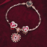 Sterling Silver Loving Embrace Charms Bracelet Set With Enamel In Rose Gold Plated (Includes bracelet and all charms shown)