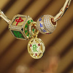 Sterling Silver Lucky Mahjong Charms Bracelet Set With Enamel In 14K Gold Plated