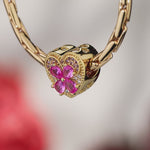 Pink Clover Heart Tarnish-resistant Silver Charms In 14K Gold Plated