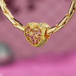 Rainbow Floral & Cluster Pink Crystal Heart Charm Tarnish-Resistant Silver In 14K Gold Plated