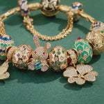 Sterling Silver Resurrection Revelry Easter Eggs Charms Bracelet Set With Enamel In 14K Gold Plated (Includes bracelet and all charms shown)