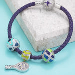 Sterling Silver Cute Tennis Charms Bracelet Set With Enamel In White Gold Plated