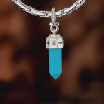 Natural Turquoise Sun & Star Talisman Dangle Charm -  White Gold-Plated Tarnish-resistant Silver