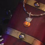 Cute Pumpkin Cat Tarnish-resistant Silver Dangle Charms With Enamel In 14K Gold Plated