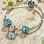 Sterling Silver Mystic Meadows Charms Bracelet Set With Enamel In White Gold Plated