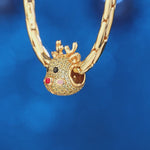 Adorable Reindeer Tarnish-resistant Silver Charms With Enamel In 14K Gold Plated